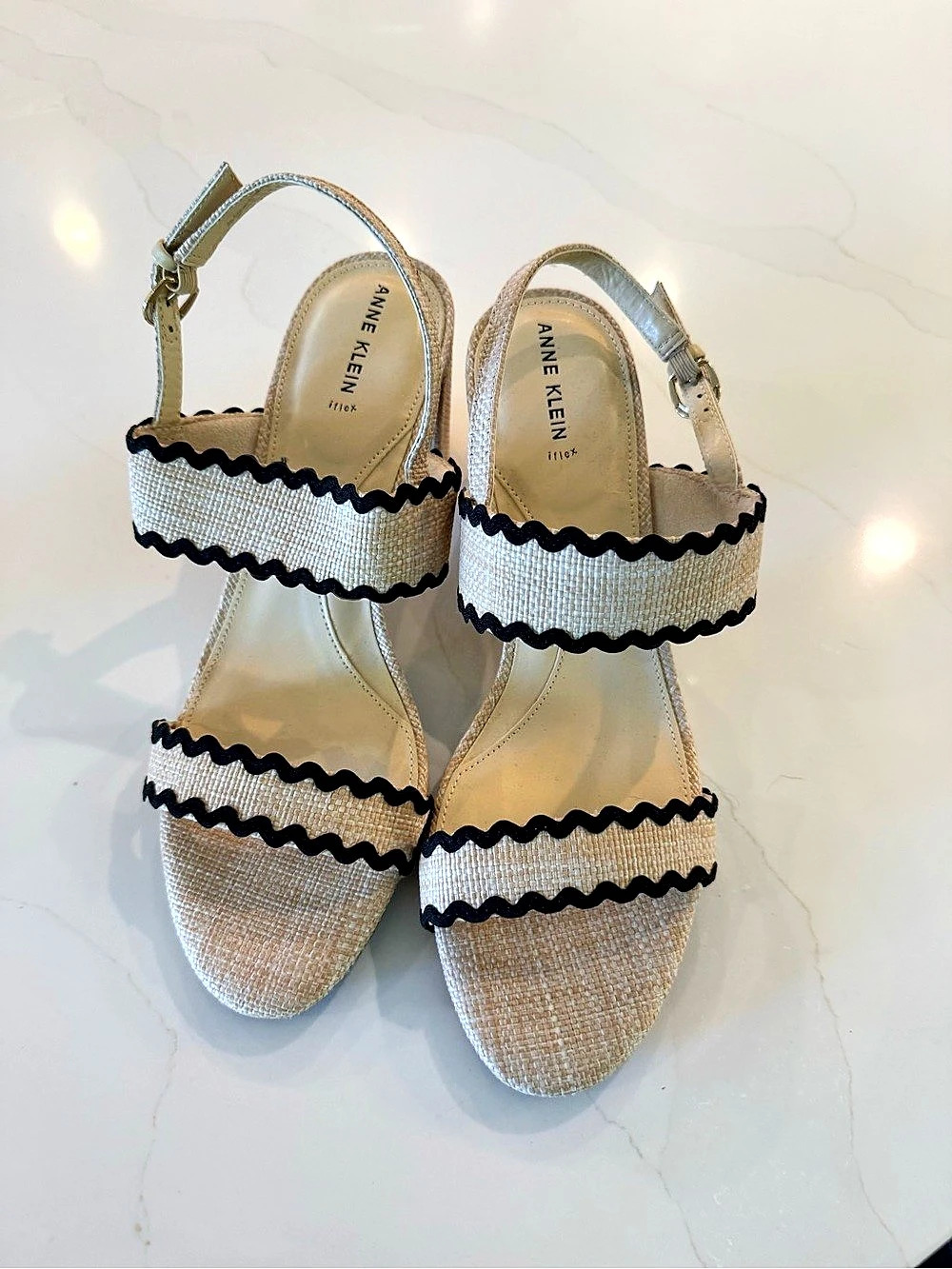 Anne Klein Raine Raffia Slingback Sandal Beige & Black US 10M